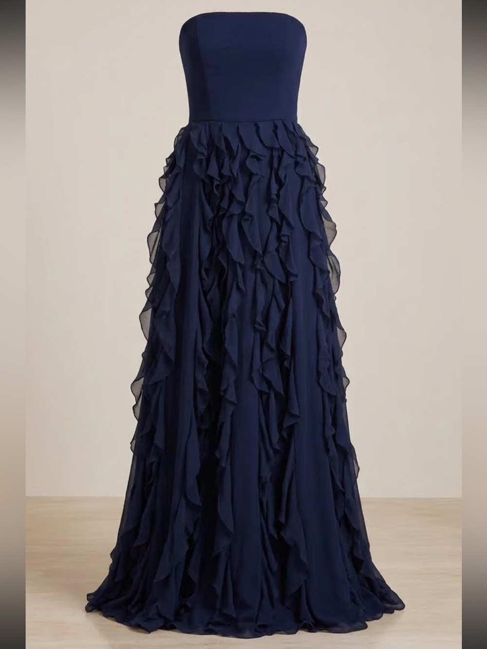 WHITE HOUSE BLACK MARKET STRAPLESS FLOOR LENGTH EVENING GOWN NAVY